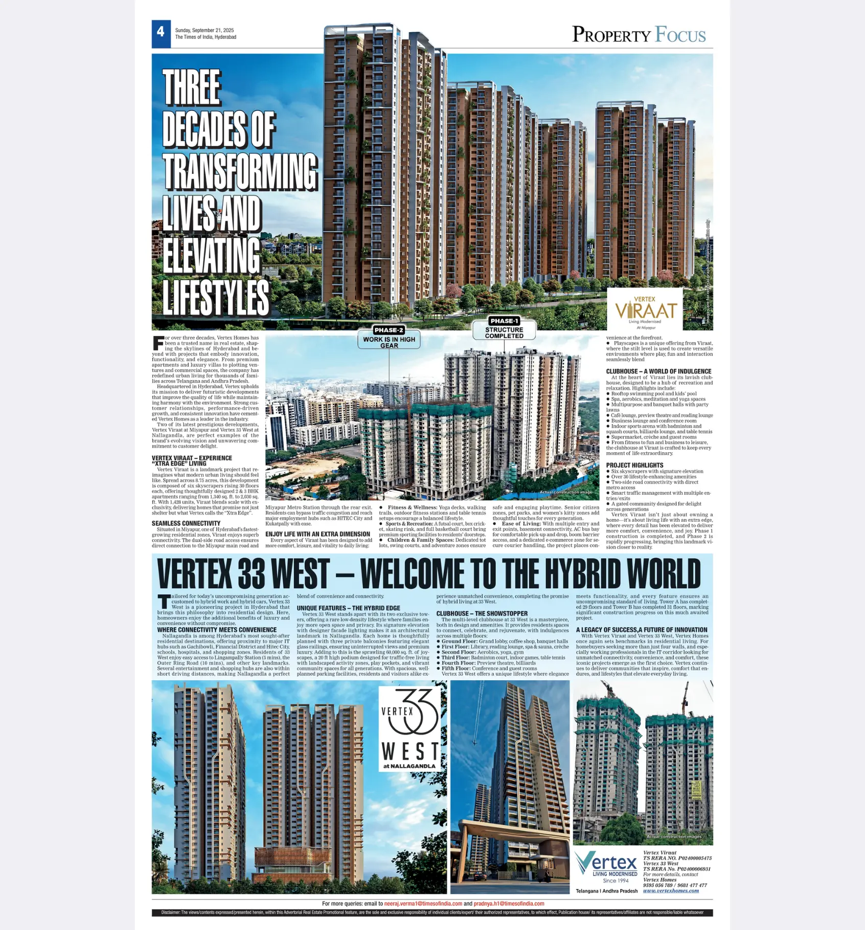 Vertex Homes Featured in Times of India – Property Focus Special